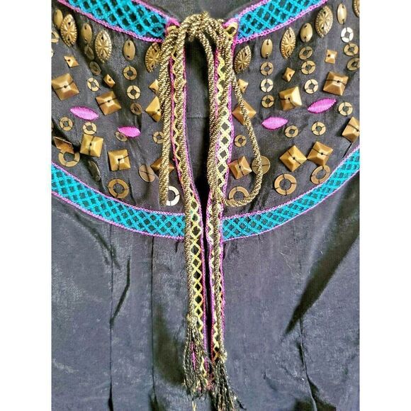 Nanette Lepore 4 Ribbon Closure Beaded Top Shirt Boho Chic Blouse Size Small (4) - Picture 3 of 6